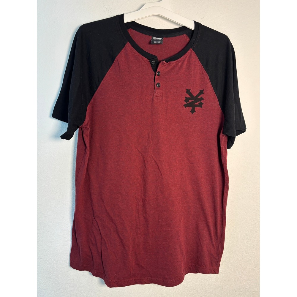 Zoo York Unbreakable Mens XL Henley Shirt Raglan Short Sleeveโ Burgundy Black